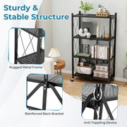 4-Tier Foldable Storage Shelf Collapsible Storage Rack Black