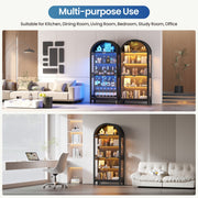 Glass Display Cabinet with RGB Lights, 5-tier Arched Curio cabinet for Models
