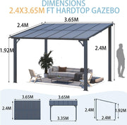 Lean-To Hardtop Gazebo 2.4x3.65m Aluminium Frame, Weatherproof Pergola