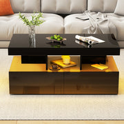 Coffee Table with LED High Gloss Black Coffee Table Rectangular Centre 2 Drawers