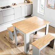 Dining Set Grey Table Benches Wooden Unit Kitchen Furniture Seats 4 Two Tone
