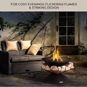 Outdoor Fire Pit Bowl with Grill Stand – Alloy Steel Weatherproof Garden Heater