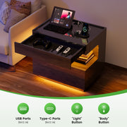 Bedside Table Hidden Drawer 3 Colour LED Motion Sensor USB & Type-C Charging