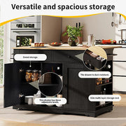 Kitchen Island Cart !SALE! Black Rolling Storage Cabinet Drop Leaf Power Outlet