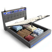 NEW OTTOMAN STORAGE UPHOLSTERED BED FRAME 4FT6 DOUBLE WITH USB PORT & LED LIGHT