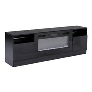 Black 70inch TV Stand Unit Cabinet with Electric Fireplace & 12 Colour LED Light