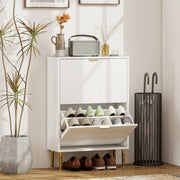 Slim Shoe Storage Cabinet with 2 Flip Drawers for Hallway, White