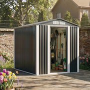 Metal Garden Shed 6 x 8ft Outdoor Storage House Waterproof Sheds Lockable Doors