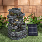 Solar Power Water Fountain Feature LED Lights Outdoor Garden Stone Statues Decor