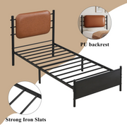 3FT Single Bed Frame !SALE! Metal Upholstered Headboard Brown Black Modern