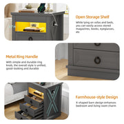 Bedside Cabinets with Hidden Drawer, LED Bedside Table with Charging Station