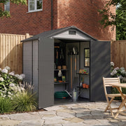 Plastic Garden Shed Apex Roof 6X8FT with Floor Panel Lockable Storage House Grey
