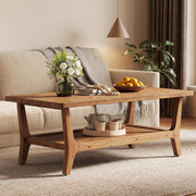 47-Inch Solid Wood Coffee Table Modern Center Table with Storage for Living Room