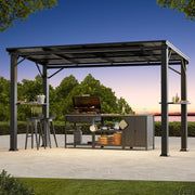 1.8x3.6m Outdoor Hardtop Grill Gazebo Steel Roof w/Side Shelf and Bottle Opener