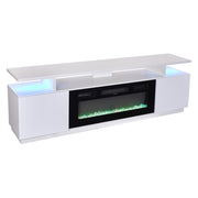 70inch White TV Stand Unit Cabinet with Electric Fireplace & 12 Colour LED Light