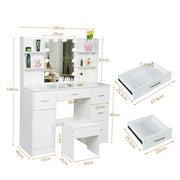Dressing Table Makeup Desk with LED Mirror 5 Drawers Stool Bedroom Vanity Set