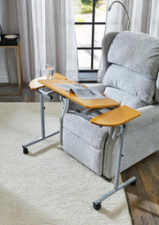 Tilting Over Bed & Chair Table Adjustable Height & Width with Lockable Castors