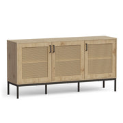 Wide Sideboard for Living Room, Rattan Effect With 6 Storage Shelves