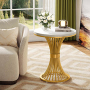 Round End Table Modern Faux Marble Side Table with Metal Base for Living Room