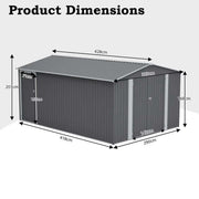 10x14FT Galvanized Metal Garden Shed Lockable Door Tool Storage shed, Grey
