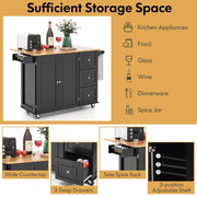 Kitchen Storage Trolley Cart Rolling Island Shelves Cupboard-Black