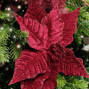 Set of 3 Burgundy Velvet Poinsettia Floral Tree Decorative Picks 22cm Red Flower