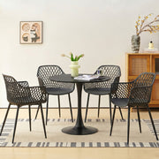 4 Seater Dining Table Set Round Kitchen Black Table 4 Black Chairs Modern Home