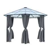 3.8m Hexagon Gazebo with Curtains & Polycarbonate Roof Outdoor Garden Pavilion