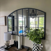 Large Arched Window Garden Décor Mirror Wall Mounted Metal Indoor Outdoor Decor