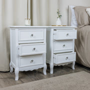 Pair white bedside tables chests vintage French shabby chic bedroom furniture