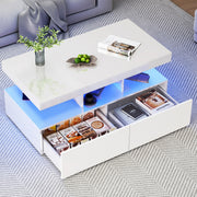 Coffee Table with LED High Gloss White Coffee Table Rectangular Centre 2 Drawers