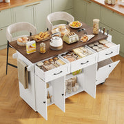 Kitchen Island on Wheels Mobile Trolley Trash Bin Cabinet Drop Leaf Power Outlet