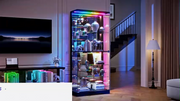 Glass Display Cabinet, 10-Tier RGB LED Curio Cabinet with Human Sensor