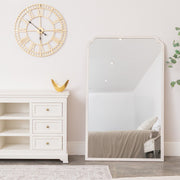 Arched White Washed Distressed Wooden Frame Wall & Leaner Mirror - 90cm x 145cm