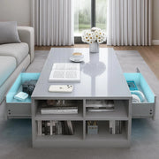 Led Coffee Table with 2 Drawer Storage, High Gloss Coffee Table for Living Room