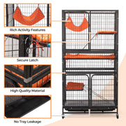 Metal Cat Cage, 4-Tier Small Animal Cage with Wheels, Cat House with Hammock