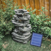 Solar Powered Garden Water Feature Outdoor Water Fountain Cascade with LED Light