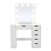 White Dressing Vanity Table Wood Makeup Desk with LED Lights Mirror 6 Drawers