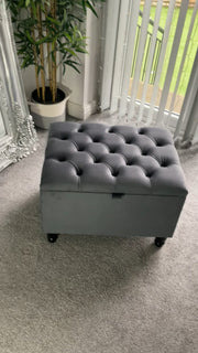 Midnight Blue Deeps Storage Ottoman Footstool Seating Bench Made In Uk