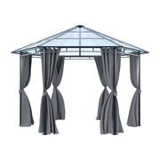3.8m Hexagon Gazebo with Curtains & Polycarbonate Roof Outdoor Garden Pavilion