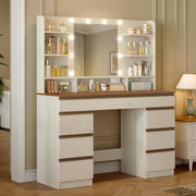 Vanity Table with LED Lighting & Large HD Mirror – White