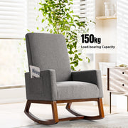 Modern Rocking Chair Upholstered Fabric Leisure Armchair with Rubber Wood Base