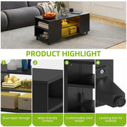 YITAHOME Black High Gloss Coffee Table with RGB LED Adjustable Shelf ,97.5×48×45