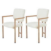 Set of 2 Dining Chairs !SALE! Cream Boucle Armchairs Wood Effect Metal Frame