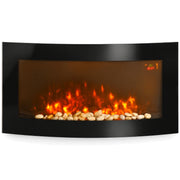 Electric Fire Wall Mounted LED Fireplace Heater Curved Glass Side Lights 2000W
