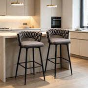 Set of 2 Luxury Grey Bar Stools Kitchen Barstools Bar Chairs With 360° Swivel