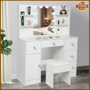 Dressing Table with LED Mirror Shelves Drawers Makeup Vanity Desk Dimmable Light