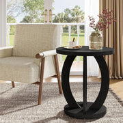 Modern Round End Table Wood Side Table Accent Table with Storage for Living Room
