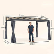 4 x 3(m) Outdoor Hardtop Gazebo with Curtains,Lean to Aluminium Pergola