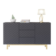 Sideboard TV Cabinet Storage Cupboard Buffet Diamond Pattern Grey Gold 140cm